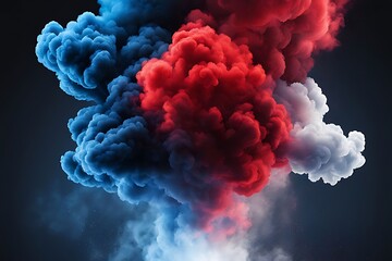  Blue vs red smoke effect black vector background. Abstract neon flame cloud with dust cold versus hot concept. Sports boxing battle competition fog transparent wallpaper design. Police digital banner