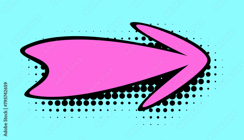 Poster a dynamic pink arrow, outlined in bold black, punctuates an aqua backdrop with a halftone shadow eff