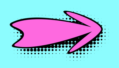 A dynamic pink arrow, outlined in bold black, punctuates an aqua backdrop with a halftone shadow effect, creating a striking image with a sense of movement in a pop art style.