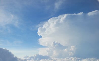 blue sky with clouds from plane window - obrazy, fototapety, plakaty