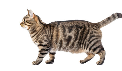 Bengal cat walking, full body isolated on a white background