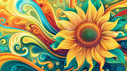 abstract background with sunflowers, psychedelic style