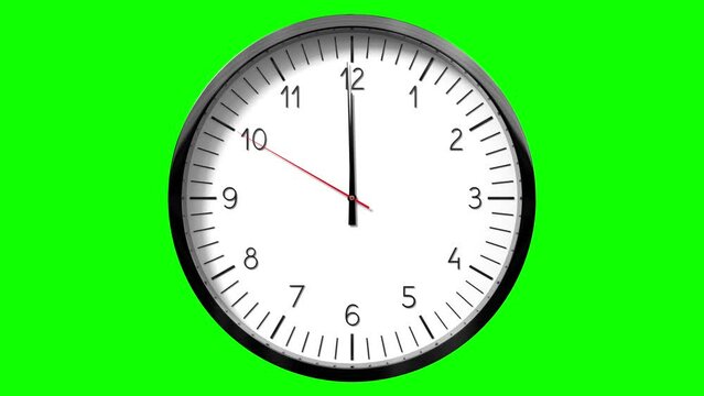 Classic wall clock on green background - 12 o clock - 3D 4k animation (3840 x 2160 px)