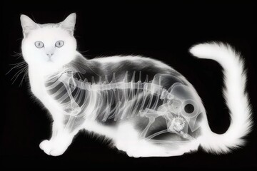An X-Ray View of a Cat Showcasing Its Skeletal and Internal Organ Structures, Essential for Comprehensive Animal Healthcare, Generative AI