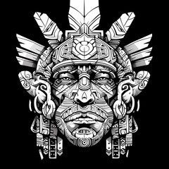 Naklejka premium Inca Warrior Archery Glyph in Circular Frame Detailed Inca Chieftain Profile Illustration Traditional Inca Warrior Line Art