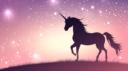 unicorn silhouette with stars background . Magic wallpaper 