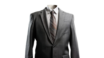 A black headless costume against a transparent background, ideal for advertising men's suits