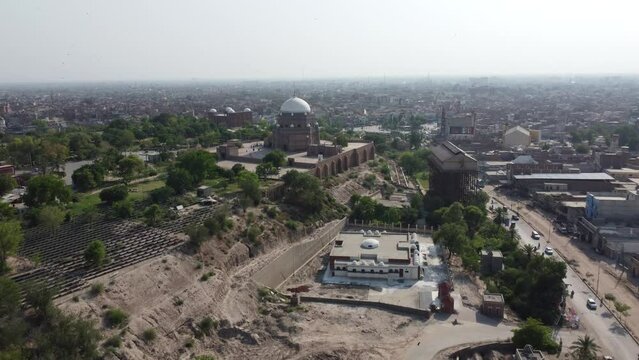 Ariel View of Tomb of Hazrat Shah Rukn-e-Alam in Multan The City Of Saints. The Tomb of Shah Rukn-e-Alam located in Multan, Punjab, Pakistan. is the mausoleum of the 14th century Punjabi Sufi saint.