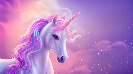 Abstract magical unicorn on pink background, fantasy illustration 