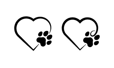Heart Shaped Outline Dog Paw Print Vector Illustration