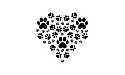 Dog Paw Print Heart Shaped Pattern Black White Vector Illustration Art