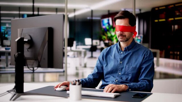 Confused Blindfolded Man Concept. Office Worker