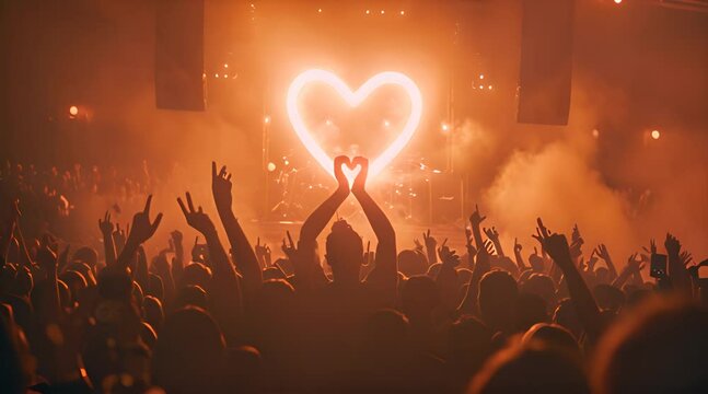 people at the concert with their hands forming a heart