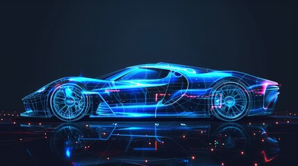 a futuristic car with a blue and red light