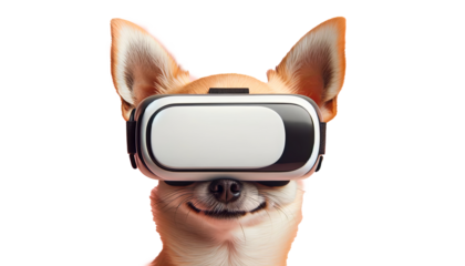 Chihuahua with VR goggles brings a playful twist to tech themes, ideal for pet tech brands and lighthearted tech campaigns