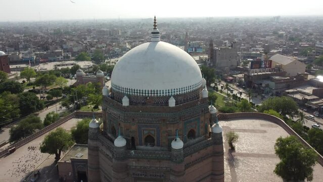 Ariel View of Tomb of Hazrat Shah Rukn-e-Alam in Multan The City Of Saints. The Tomb of Shah Rukn-e-Alam located in Multan, Punjab, Pakistan. is the mausoleum of the 14th century Punjabi Sufi saint.