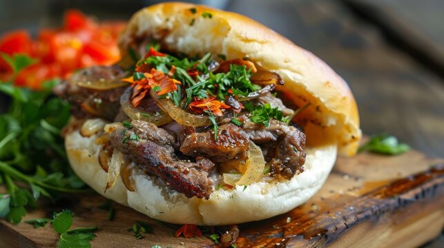 The Albanian dish Kukurech. Street food. 