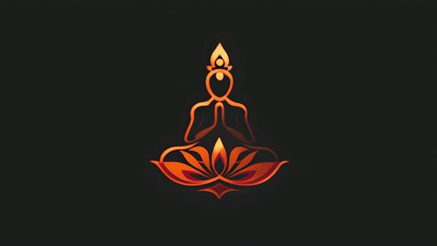 Pushing towards a golden logo of buddha meditating sitting in a lotus flower. Logo for wellness, massage or spirituality center.