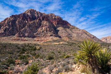 Breathtaking and spectacular view of red mountains at the Pine Creek Canyon stop. It belongs to the world famous Scenic Drive road, a 13 mile loops allow tourist experience the high, low elevation