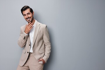 man suit copyspace beige portrait smiling business happy handsome businessman shirt