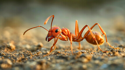 Orange or red ant animal closeup macro. Small insect animal in wildlife nature