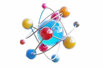 3d illustration of atom model with colorful electrons orbiting nucleus isolated on white background