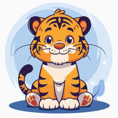 A cartoon tiger is sitting on the ground with its mouth open