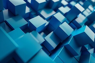 abstract composition with blue cubic shapes futuristic geometric background 3d render