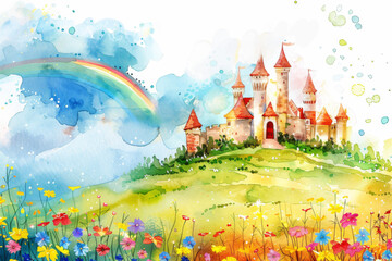 Watercolor Magic Castle Landscape