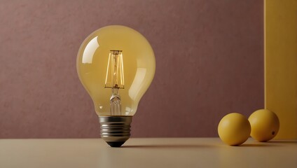 A solitary light bulb illuminates against a vivid yellow backdrop in soft pastel hues, embodying minimalist elegance and innovative brilliance ai_generative