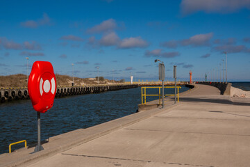 Port entrance in Leba. Baltic Sea, Poland - obrazy, fototapety, plakaty