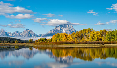 Oxbow Bend, Fall Colors, Reflection, Grand Teton, National Park, Wyoming