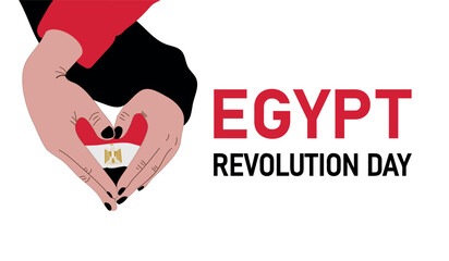 Egypt Revolution Day horizontal illustration. Hands making heart shape. Egyptian national day
