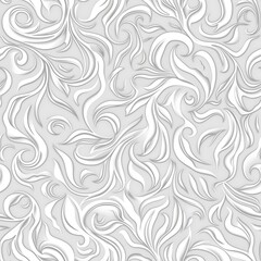 seamless pattern of white and gray background, white swirls and lines tile wallpaper