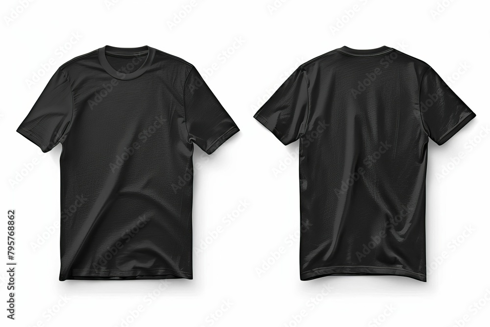 Wall mural blank black tshirt mockup template front and back view isolated on white apparel design presentation - Wall murals