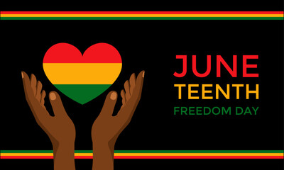 Happy Juneteenth freedom day black. African hands and heart. Banner.June 19, 1865.Vector stock illustration.