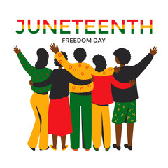 Juneteenth holiday freedom day, liberation from slavery June 19. A group of African-American people. Vector stock illustration.