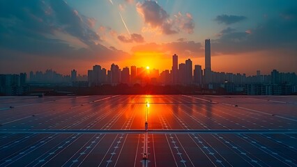 Stock Market Index Reflects Success of Renewable Energy Investment in Solar Panel Installation. Concept Renewable Energy Investment, Solar Panel Installation, Stock Market Index, Success