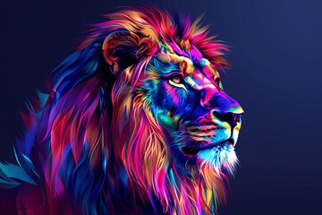 a colorful lion with a black background