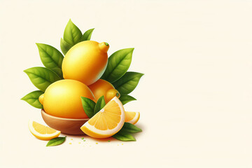 Vitamin Yellow Lemons With Green Leaves On Light Background With Space For Text, Healthy Fruits And Body Care