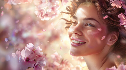 Fototapeta premium A painting depicting a woman with vibrant flowers intricately woven into her hair, creating a striking visual contrast