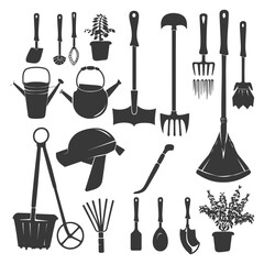 Silhouette gardening equipment black color only
