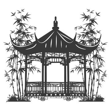 recommend clip art: Silhouette garden gazebo bamboo black color only