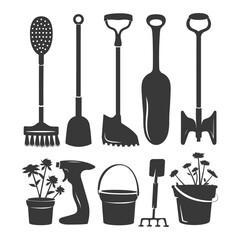 Silhouette gardening equipment black color only