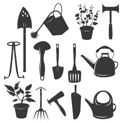 Silhouette gardening equipment black color only