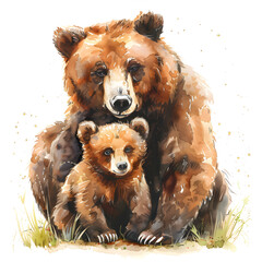 Watercolor illustration of a mother bear and baby cub, perfect for a Mother's Day card or greeting card