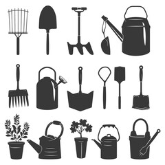 Silhouette gardening equipment black color only