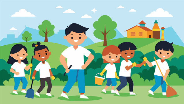 Students from a martial arts school participate in a neighborhood cleanup project demonstrating the importance of taking care of ones