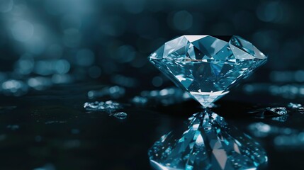 A single blue diamond on a dark background. Luxury jewelry concept.