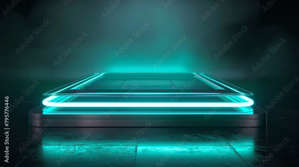 Aufkleber Modern product display podium with glowing 3d rendering against a dark backdrop